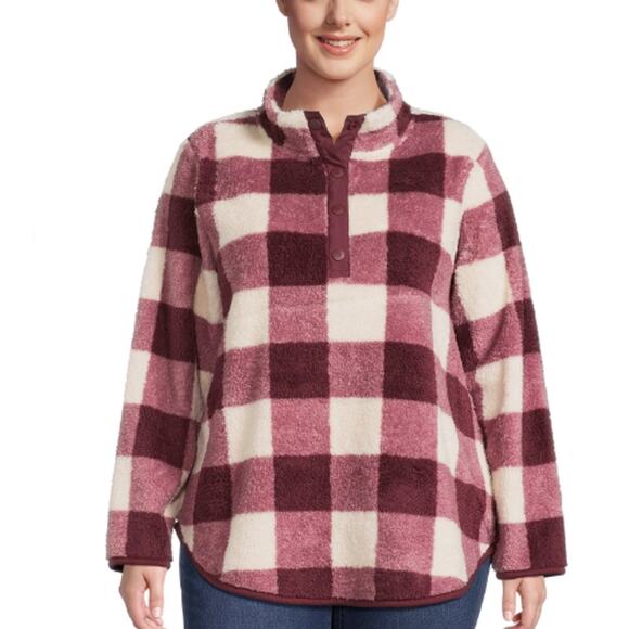 Terra & Sky Women’s Plus Size Quarter Snap Faux Sherpa Pullover, SIZE 1XL, 16-18 - Picture 3 of 7